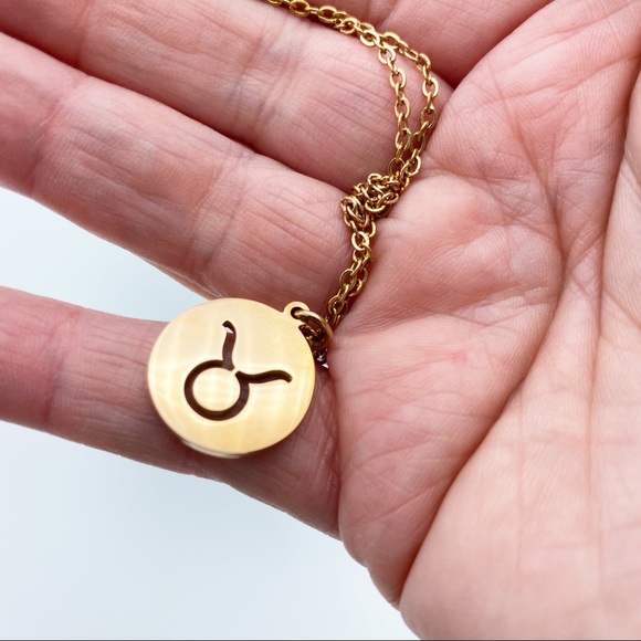 Taurus Astrological Zodiac Sign Pendant Copper Tone Dainty Chain Necklace - Picture 3 of 8